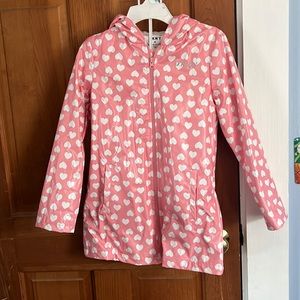 DKNY raincoat. Pink with white hearts. Worn 1 time.